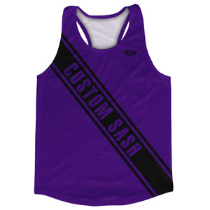 Custom Sash Left To Right Running Tank Tops Made In USA - Purple Lakers And Black Custom Sash Left To Right Running Tank Tops Made In USA - Purple Lakers And Black