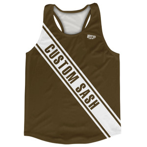 Custom Sash Left To Right Running Tank Tops Made In USA - Brown Dark And White Custom Sash Left To Right Running Tank Tops Made In USA - Brown Dark And White