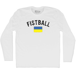Ukraine Fistball Country Flag Adult Cotton Long Sleeve T-shirt - White Ukraine Fistball Country Flag Adult Cotton Long Sleeve T-shirt - White
