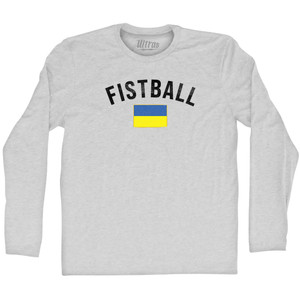 Ukraine Fistball Country Flag Adult Cotton Long Sleeve T-shirt - Grey Heather Ukraine Fistball Country Flag Adult Cotton Long Sleeve T-shirt - Grey Heather