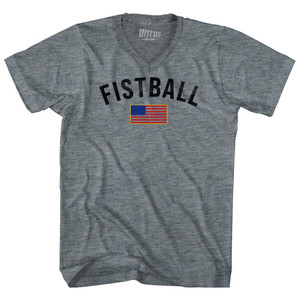 United States of America Fistball Country Flag Adult Tri-Blend V-neck T-shirt - Athletic Grey United States of America Fistball Country Flag Adult Tri-Blend V-neck T-shirt - Athletic Grey