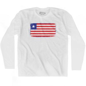 Liberia Country Flag Adult Cotton Long Sleeve T-shirt - White