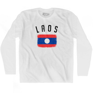 Laos Country Flag Heritage Adult Cotton Long Sleeve T-shirt - White Laos Country Flag Heritage Adult Cotton Long Sleeve T-shirt - White