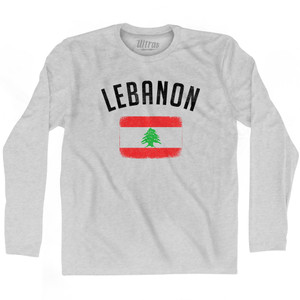 Lebanon Country Flag Heritage Adult Cotton Long Sleeve T-shirt - Grey Heather Lebanon Country Flag Heritage Adult Cotton Long Sleeve T-shirt - Grey Heather
