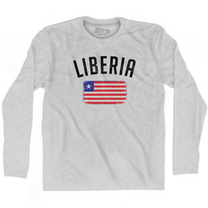 Liberia Country Flag Heritage Adult Cotton Long Sleeve T-shirt - Grey Heather