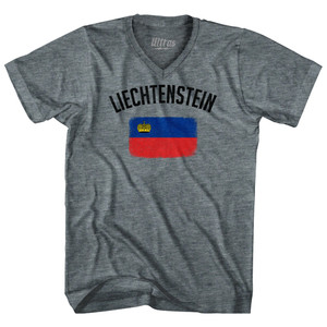 Liechtenstein Country Flag Heritage Adult Tri-Blend V-neck T-shirt - Athletic Grey Liechtenstein Country Flag Heritage Adult Tri-Blend V-neck T-shirt - Athletic Grey