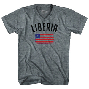 Liberia Country Flag Heritage Adult Tri-Blend V-neck T-shirt - Athletic Grey Liberia Country Flag Heritage Adult Tri-Blend V-neck T-shirt - Athletic Grey