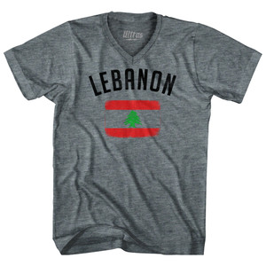 Lebanon Country Flag Heritage Adult Tri-Blend V-neck T-shirt - Athletic Grey Lebanon Country Flag Heritage Adult Tri-Blend V-neck T-shirt - Athletic Grey