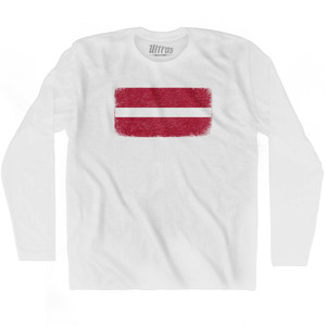 Latvia Country Flag Adult Cotton Long Sleeve T-shirt - White