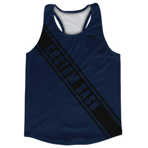 Custom Sash Left To Right Running Tank Tops Made In USA - Blue Navy And Black Custom Sash Left To Right Running Tank Tops Made In USA - Blue Navy And Black