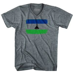 Lesotho Country Flag Tri-Blend V-neck Womens Junior Cut T-shirt - Athletic Grey Lesotho Country Flag Tri-Blend V-neck Womens Junior Cut T-shirt - Athletic Grey