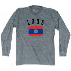 Laos Country Flag Heritage Adult Tri-Blend Long Sleeve T-shirt - Athletic Grey Laos Country Flag Heritage Adult Tri-Blend Long Sleeve T-shirt - Athletic Grey