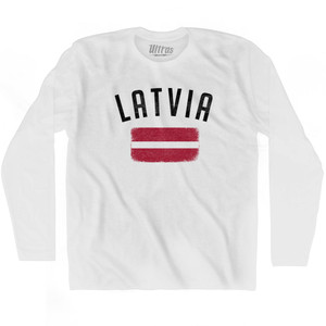 Latvia Country Flag Heritage Adult Cotton Long Sleeve T-shirt - White Latvia Country Flag Heritage Adult Cotton Long Sleeve T-shirt - White