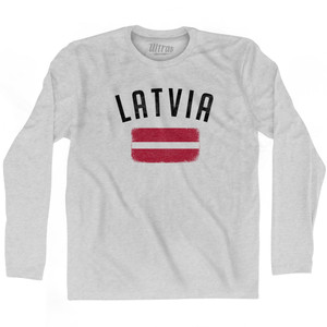 Latvia Country Flag Heritage Adult Cotton Long Sleeve T-shirt - Grey Heather Latvia Country Flag Heritage Adult Cotton Long Sleeve T-shirt - Grey Heather