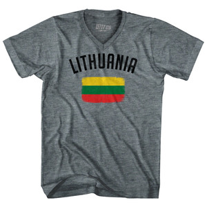 Lithuania Country Flag Heritage Adult Tri-Blend V-neck T-shirt - Athletic Grey Lithuania Country Flag Heritage Adult Tri-Blend V-neck T-shirt - Athletic Grey