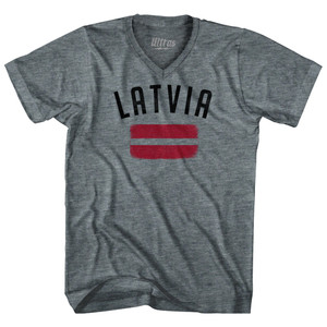 Latvia Country Flag Heritage Tri-Blend V-neck Womens Junior Cut T-shirt - Athletic Grey Latvia Country Flag Heritage Tri-Blend V-neck Womens Junior Cut T-shirt - Athletic Grey