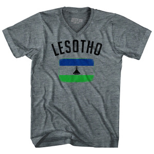 Lesotho Country Flag Heritage Tri-Blend V-neck Womens Junior Cut T-shirt - Athletic Grey Lesotho Country Flag Heritage Tri-Blend V-neck Womens Junior Cut T-shirt - Athletic Grey