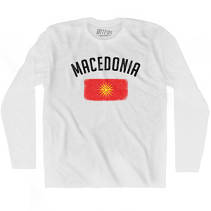 Macedonia Country Flag Heritage Adult Cotton Long Sleeve T-shirt - White Macedonia Country Flag Heritage Adult Cotton Long Sleeve T-shirt - White