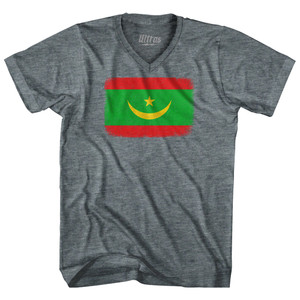 Mauritania Country Flag Adult Tri-Blend V-neck T-shirt - Athletic Grey