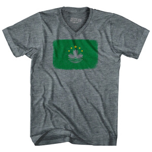 Macau Country Flag Tri-Blend V-neck Womens Junior Cut T-shirt - Athletic Grey Macau Country Flag Tri-Blend V-neck Womens Junior Cut T-shirt - Athletic Grey