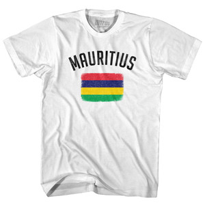 Mauritius Country Flag Heritage Adult Cotton T-shirt - White Mauritius Country Flag Heritage Adult Cotton T-shirt - White