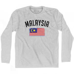 Malaysia Country Flag Heritage Adult Cotton Long Sleeve T-shirt - Grey Heather Malaysia Country Flag Heritage Adult Cotton Long Sleeve T-shirt - Grey Heather