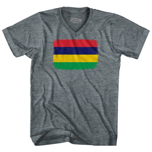 Mauritius Country Flag Adult Tri-Blend V-neck T-shirt - Athletic Grey Mauritius Country Flag Adult Tri-Blend V-neck T-shirt - Athletic Grey