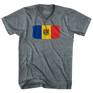 Moldova Country Flag Adult Tri-Blend V-neck T-shirt - Athletic Grey Moldova Country Flag Adult Tri-Blend V-neck T-shirt - Athletic Grey