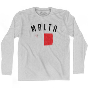 Malta Country Flag Heritage Adult Cotton Long Sleeve T-shirt - Grey Heather Malta Country Flag Heritage Adult Cotton Long Sleeve T-shirt - Grey Heather