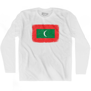 Maldives Country Flag Adult Cotton Long Sleeve T-shirt - White