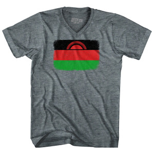 Malawi Country Flag Adult Tri-Blend V-neck T-shirt - Athletic Grey