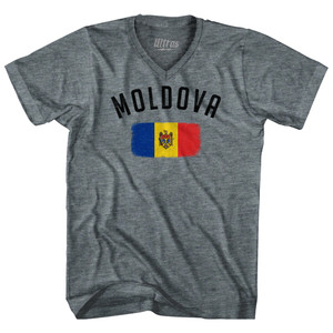 Moldova Country Flag Heritage Adult Tri-Blend V-neck T-shirt - Athletic Grey Moldova Country Flag Heritage Adult Tri-Blend V-neck T-shirt - Athletic Grey