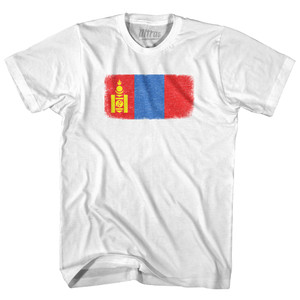 Mongolia Country Flag Adult Cotton T-shirt - White Mongolia Country Flag Adult Cotton T-shirt - White