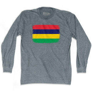 Mauritius Country Flag Adult Tri-Blend Long Sleeve T-shirt - Athletic Grey Mauritius Country Flag Adult Tri-Blend Long Sleeve T-shirt - Athletic Grey