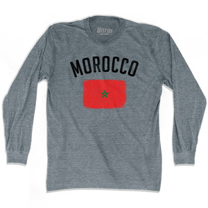 Morocco Country Flag Heritage Adult Tri-Blend Long Sleeve T-shirt - Athletic Grey Morocco Country Flag Heritage Adult Tri-Blend Long Sleeve T-shirt - Athletic Grey