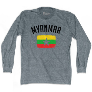 Myanmar Country Flag Heritage Adult Tri-Blend Long Sleeve T-shirt - Athletic Grey Myanmar Country Flag Heritage Adult Tri-Blend Long Sleeve T-shirt - Athletic Grey