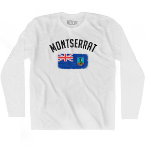 Montserrat Country Flag Heritage Adult Cotton Long Sleeve T-shirt - White Montserrat Country Flag Heritage Adult Cotton Long Sleeve T-shirt - White