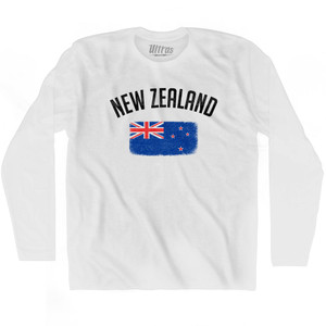 New Zealand Country Flag Heritage Adult Cotton Long Sleeve T-shirt - White New Zealand Country Flag Heritage Adult Cotton Long Sleeve T-shirt - White