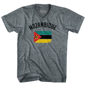 Mozambique Country Flag Heritage Adult Tri-Blend V-neck T-shirt - Athletic Grey Mozambique Country Flag Heritage Adult Tri-Blend V-neck T-shirt - Athletic Grey