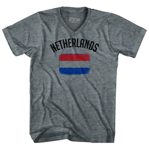 Netherlands Country Flag Heritage Adult Tri-Blend V-neck T-shirt - Athletic Grey Netherlands Country Flag Heritage Adult Tri-Blend V-neck T-shirt - Athletic Grey
