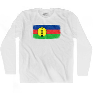New Caledonia Country Flag Adult Cotton Long Sleeve T-shirt - White New Caledonia Country Flag Adult Cotton Long Sleeve T-shirt - White