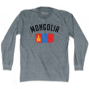 Mongolia Country Flag Heritage Adult Tri-Blend Long Sleeve T-shirt - Athletic Grey Mongolia Country Flag Heritage Adult Tri-Blend Long Sleeve T-shirt - Athletic Grey