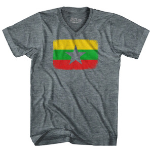 Myanmar Country Flag Adult Tri-Blend V-neck T-shirt - Athletic Grey Myanmar Country Flag Adult Tri-Blend V-neck T-shirt - Athletic Grey