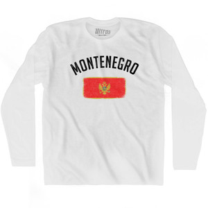 Montenegro Country Flag Heritage Adult Cotton Long Sleeve T-shirt - White Montenegro Country Flag Heritage Adult Cotton Long Sleeve T-shirt - White