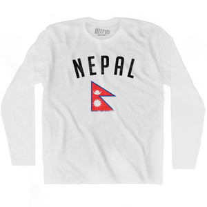 Nepal Country Flag Heritage Adult Cotton Long Sleeve T-shirt - White Nepal Country Flag Heritage Adult Cotton Long Sleeve T-shirt - White