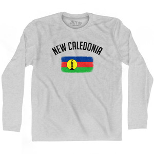 New Caledonia Country Flag Heritage Adult Cotton Long Sleeve T-shirt - Grey Heather New Caledonia Country Flag Heritage Adult Cotton Long Sleeve T-shirt - Grey Heather