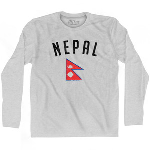 Nepal Country Flag Heritage Adult Cotton Long Sleeve T-shirt - Grey Heather Nepal Country Flag Heritage Adult Cotton Long Sleeve T-shirt - Grey Heather