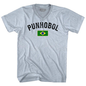 Brazil Punhobol Country Flag Adult Tri-Blend V-neck T-shirt - Athletic White Brazil Punhobol Country Flag Adult Tri-Blend V-neck T-shirt - Athletic White