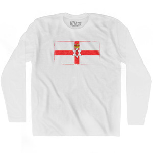 Northern Ireland Country Flag Adult Cotton Long Sleeve T-shirt - White Northern Ireland Country Flag Adult Cotton Long Sleeve T-shirt - White