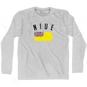 Niue Country Flag Heritage Adult Cotton Long Sleeve T-shirt - Grey Heather Niue Country Flag Heritage Adult Cotton Long Sleeve T-shirt - Grey Heather